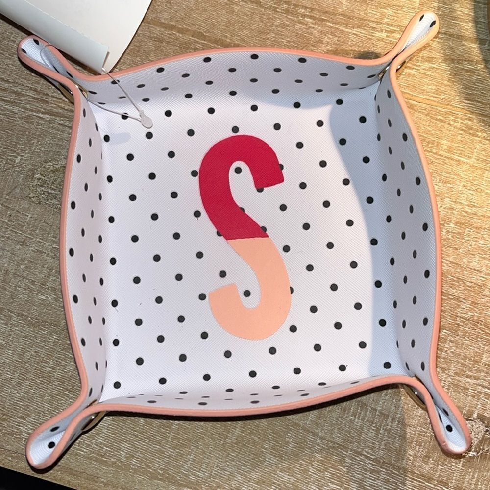 Kate Spade Polka Dot Trinket Tray with Pink Trim - Picture 2 of 3